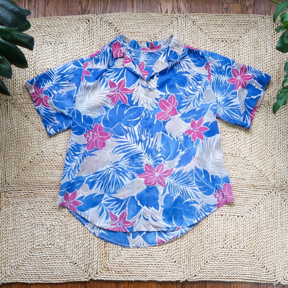 Vintage Floral Hawaiian Shirt Button Up